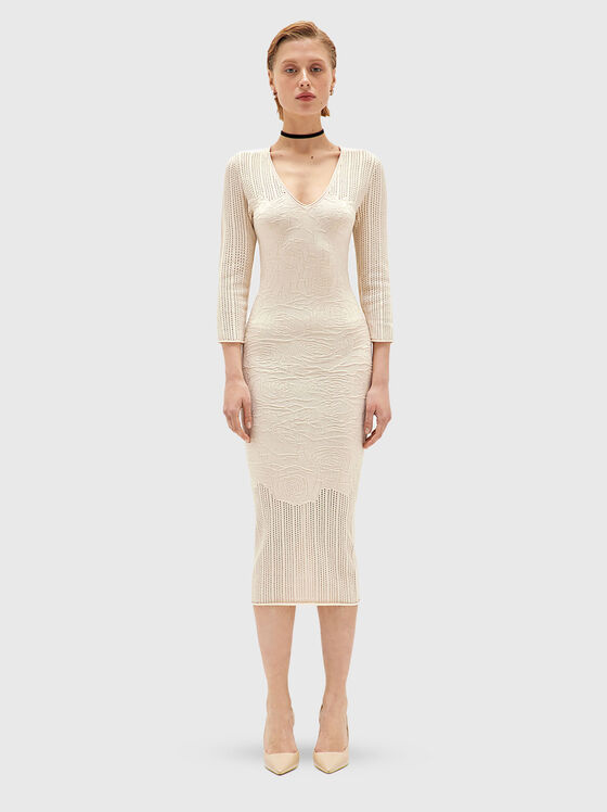 Rochie midi cu decolteu oval și motive florale - 1