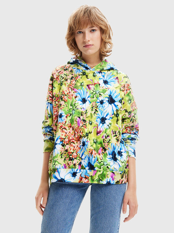 Hooded sweatshirt with floral motifs - 1