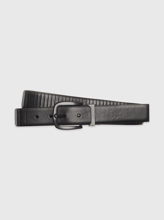 Black leather belt with logo  - 1