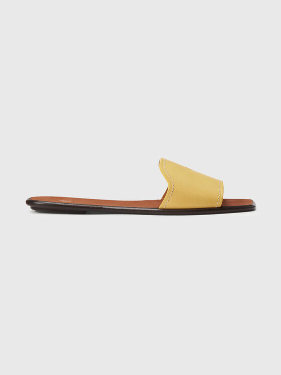 Yellow leather slippers with logo accent - 1