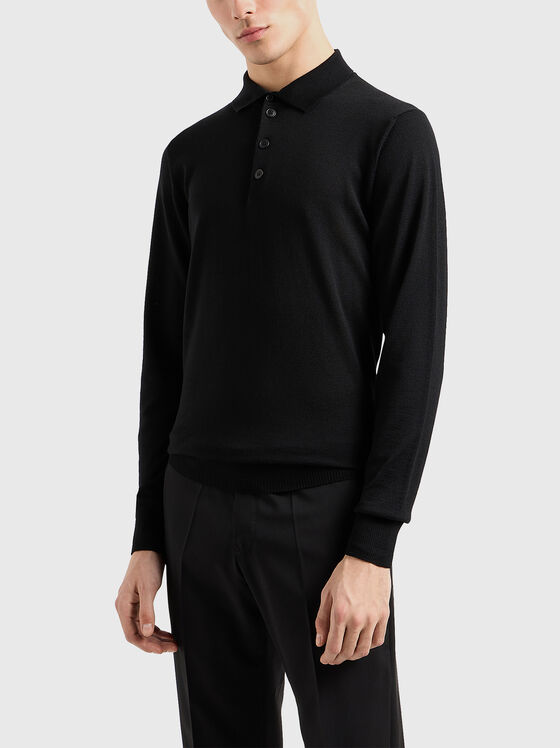 Tricou polo negru cu mâneci lungi  - 1