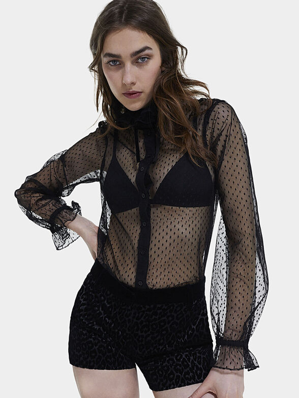 Black sheer shirt with accented sleeves - 1