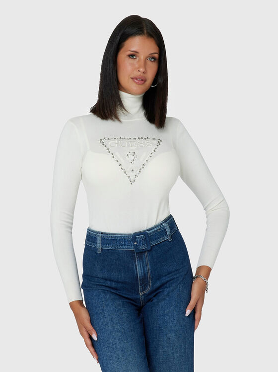 Pulover cu guler polo și logo accentuat - 1