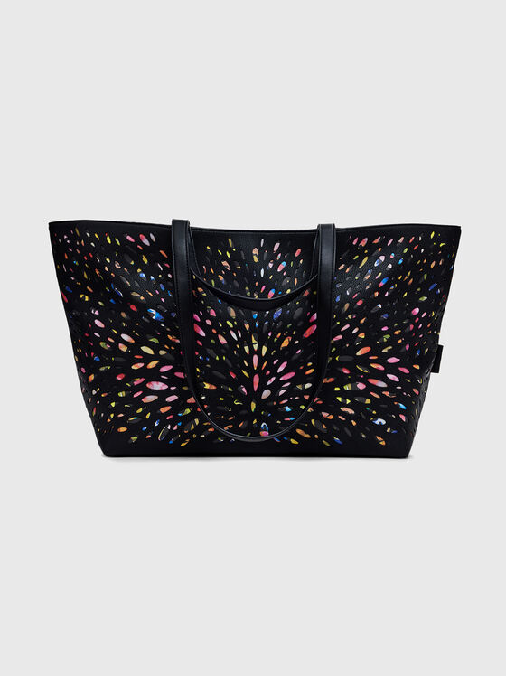 Geantă mare cu perforații și design multicolor - 1