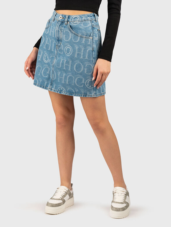 Denim mini skirt with logo print - 1