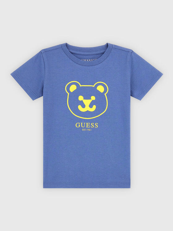 Tricou albastru din bumbac cu imprimeu contrastant - 1