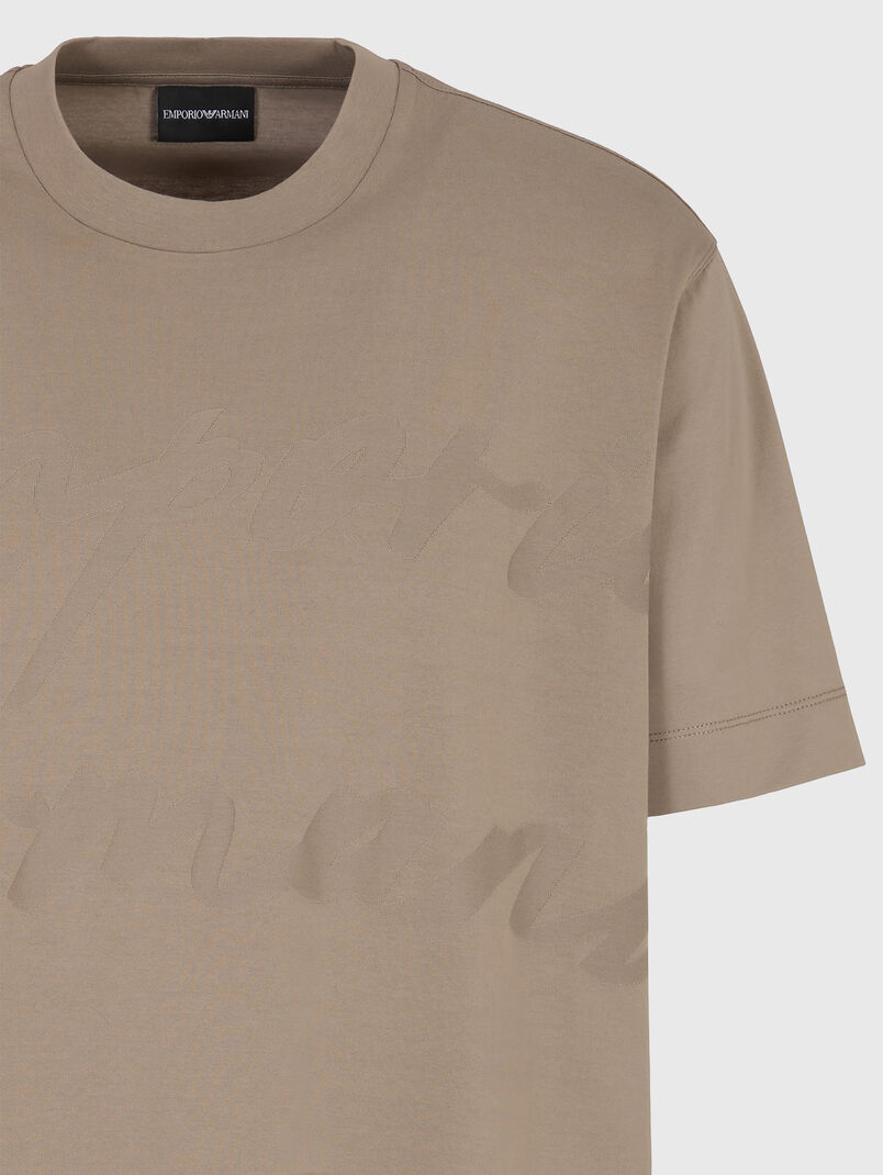 Cotton T-shirt with logo in beige - 3