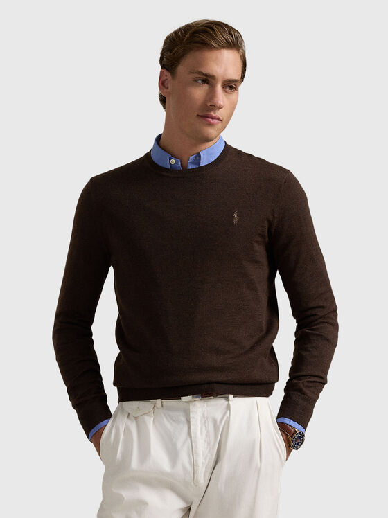 Brown sweater with oval neckline - 1