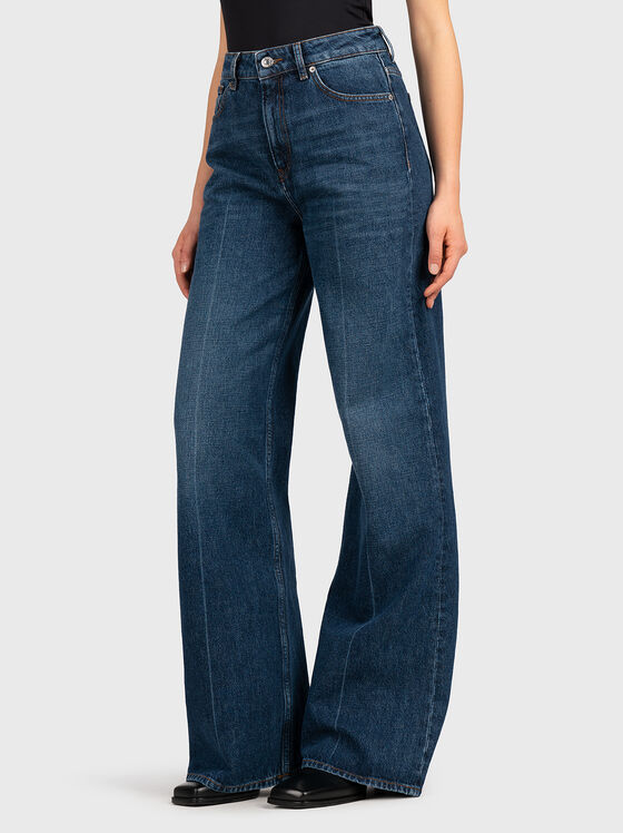 Blue high-waisted jeans with wide legs - 1