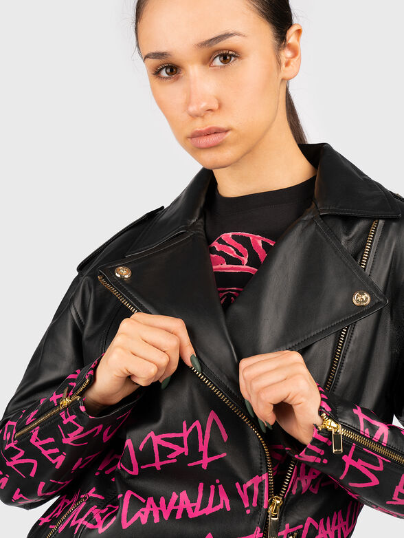 Logo-print leather jacket  - 5