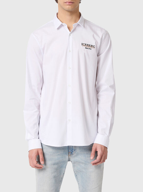 White cotton blend shirt with logo detail - 1