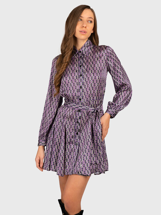 Satin shirt dress with monogram print - 1