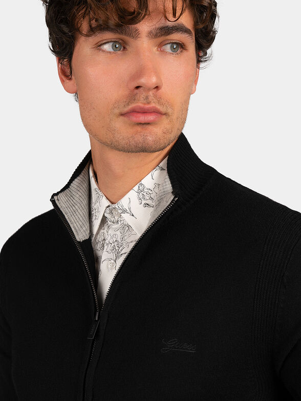 Black cardigan with zipper and logo embroidery - 4