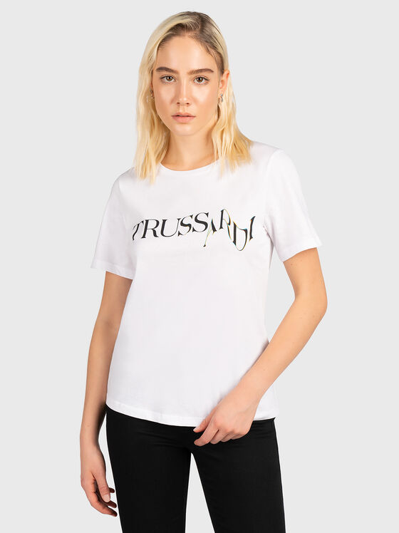 White T-shirt with abstract logo print - 1