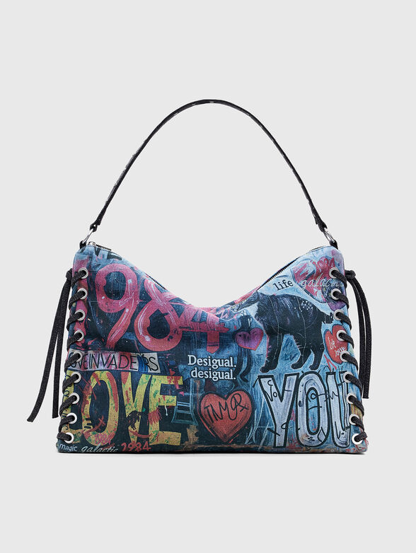 Big denim bag with print and adjustable handle - 1