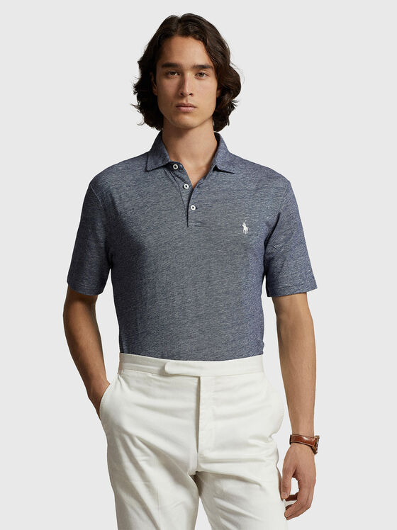 Blue Polo shirt in linen and cotton - 1