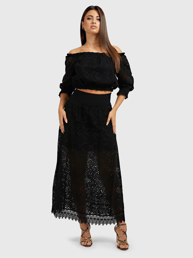 SANGALLO black maxi skirt with embroidery - 3