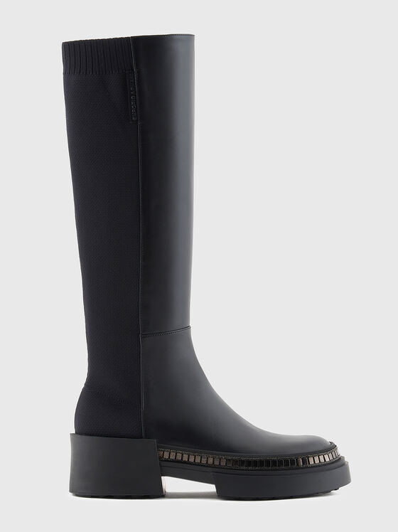 Genuine leather boots with appliquéd crystals - 1