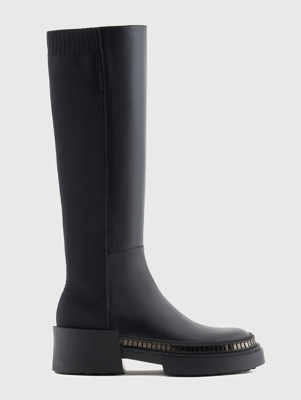 Genuine leather boots with appliquéd crystals - 1