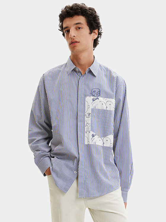 Striped shirt with big accented pocket - 1