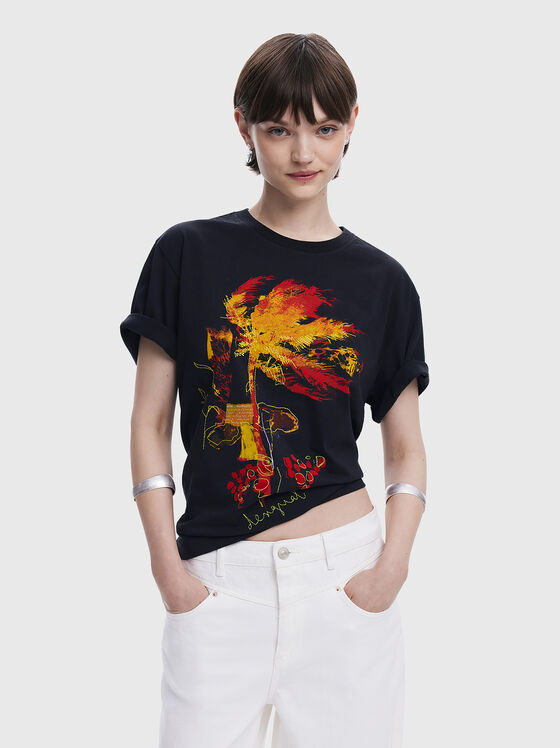Tricou din bumbac PALM cu decolteu oval - 1