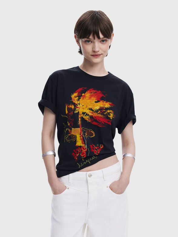 PALM cotton T-shirt with oval neckline - 1