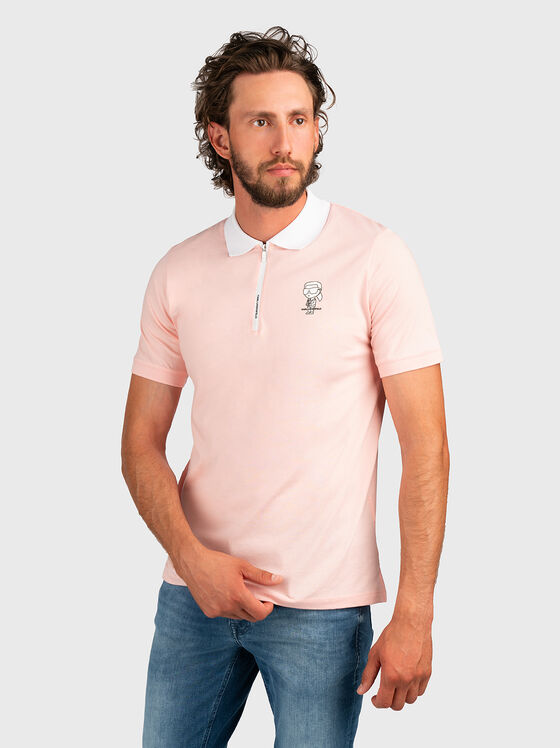 Tricou polo roz cu guler contrastant și logo - 1