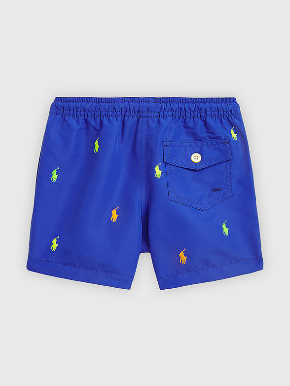 Blue beach shorts with logo motifs - 2