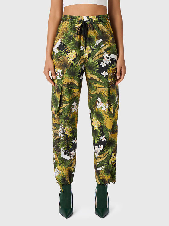 Cargo pants with laces and floral print - 1