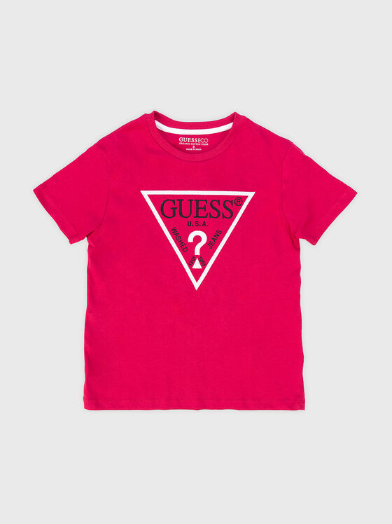 Tricou fuxia cu logo imprimat triunghiular - 1