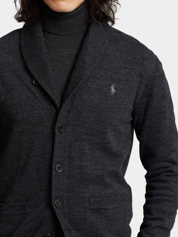 Black cotton blend cardigan with shawl collar - 3