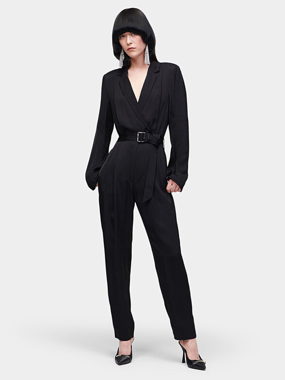 Satin jumpsuit with cape sleeves - 1
