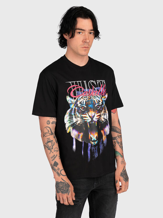 Black T-shirt with contrasting print - 1