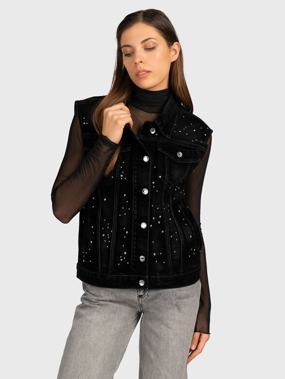 Denim waistcoat with rhinestones  - 1