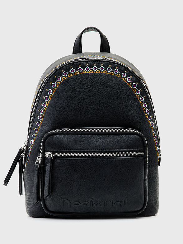Black embroidered backpack - 1