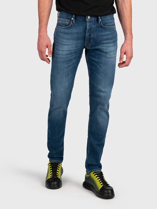 Dark blue slim jeans with logo detail