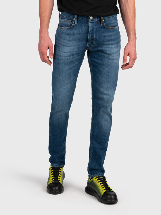 Dark blue slim jeans with logo detail - 1