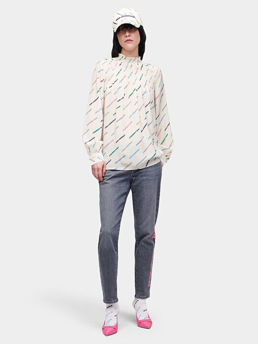 Silk shirt with multicolor logo print