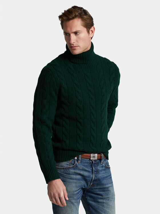 Dark green sweater with turtleneck collar - 1