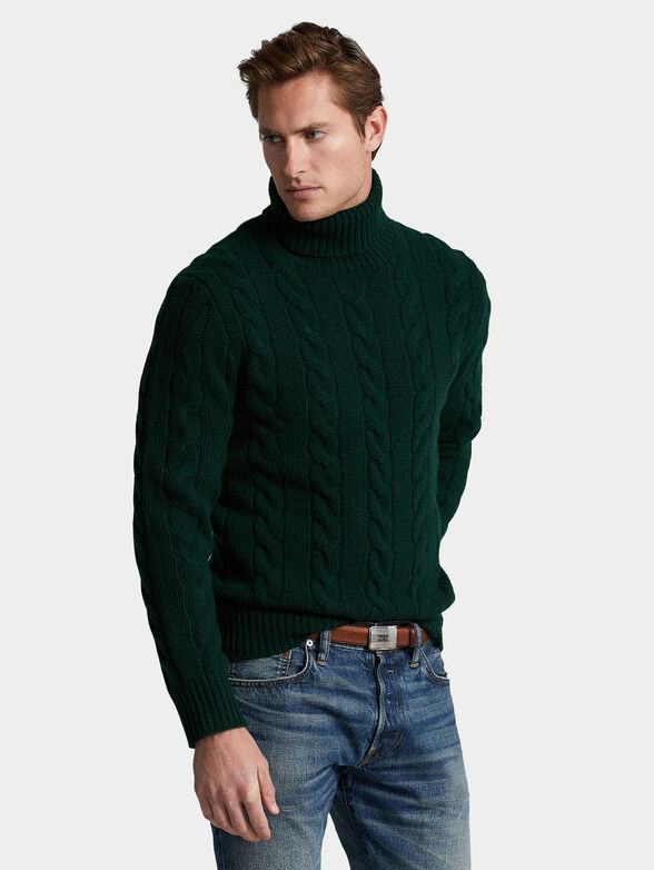 Dark green sweater with turtleneck collar - 1
