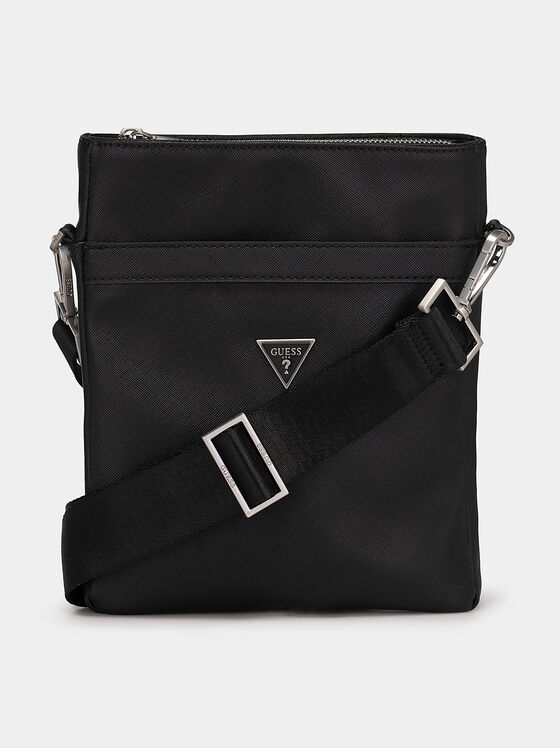 Black crossbody bag with metal logo detail - 1