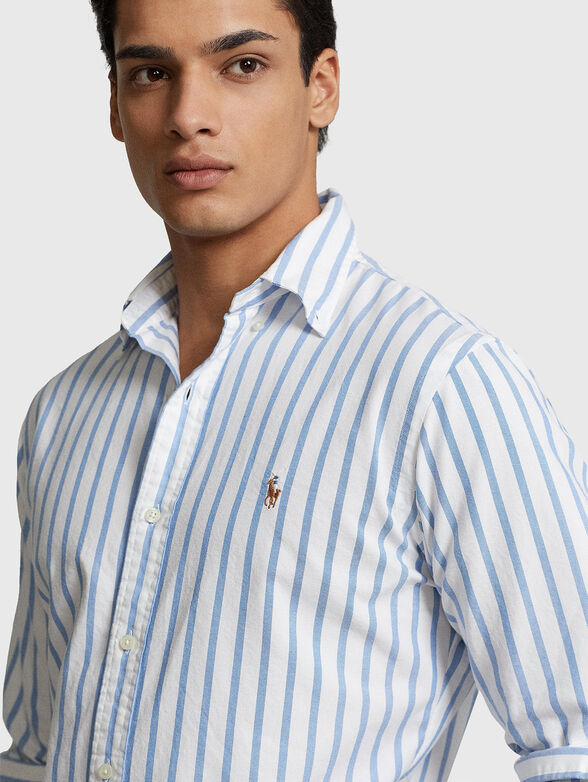 Striped cotton shirt with colourful logo embroidery - 4