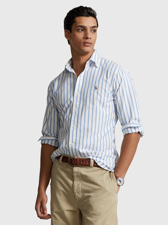 Striped cotton shirt with colourful logo embroidery - 1