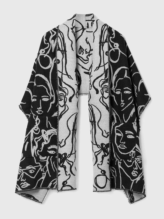 Eșarfă cu design artistic și buzunare - 1