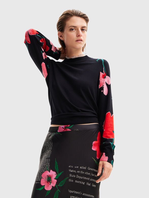 Sweater in viscose blend with floral accents  - 1
