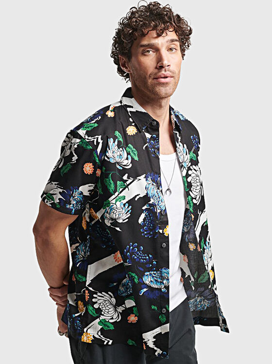 Cămașă neagră VINTAGE cu imprimeu floral - 1