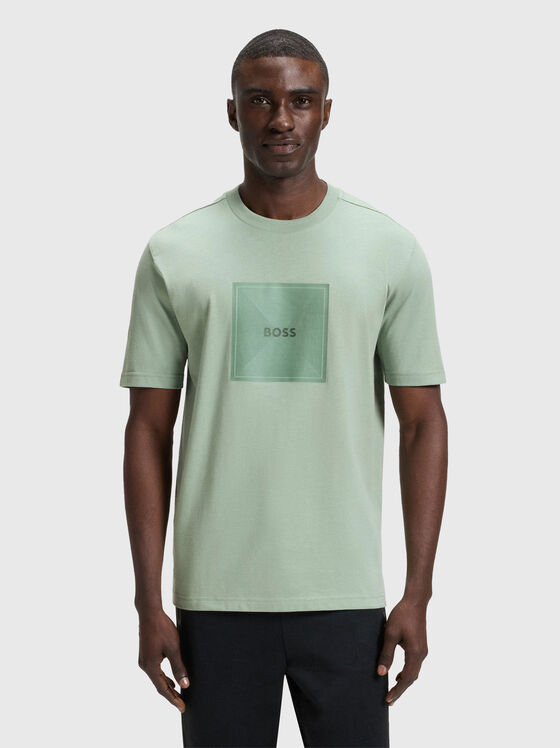 Tricou din bumbac verde cu decolteu oval - 1