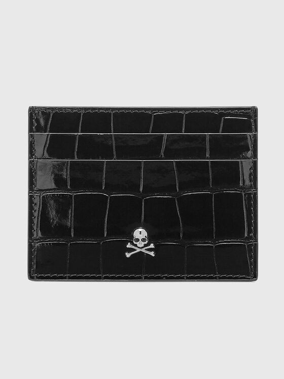 Leather card holder in beige with croco texture - 1