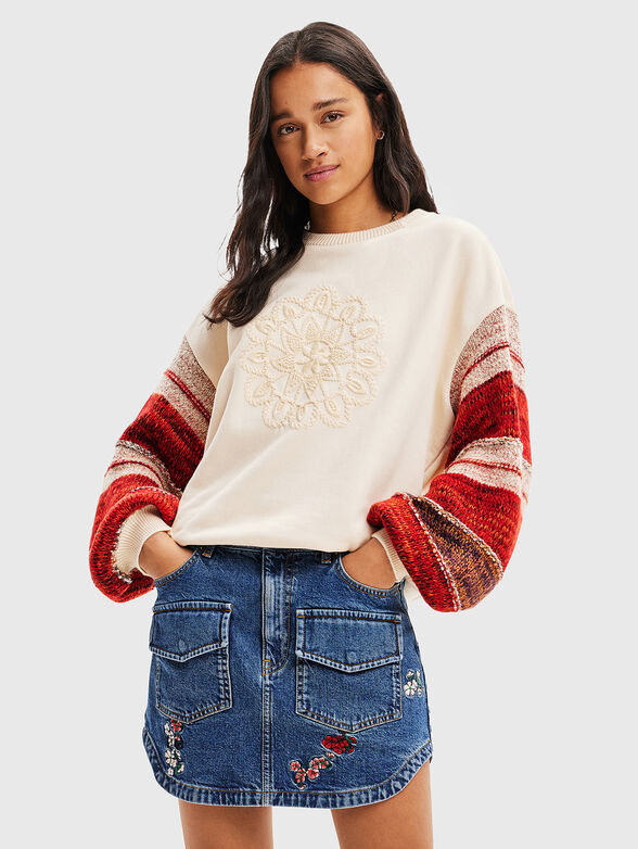 Sweatshirt with embroidery and knit sleeves - 1