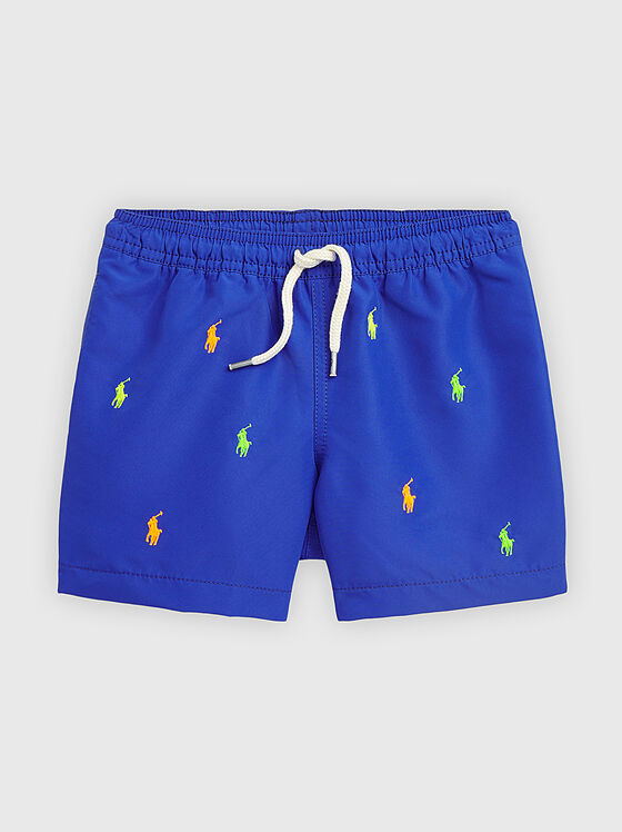 Blue beach shorts with logo motifs - 1